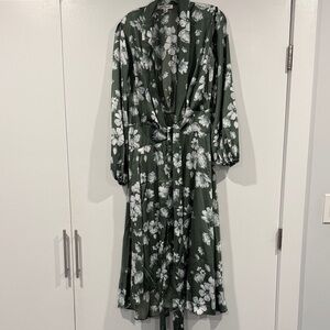 Silky floral wrap dress